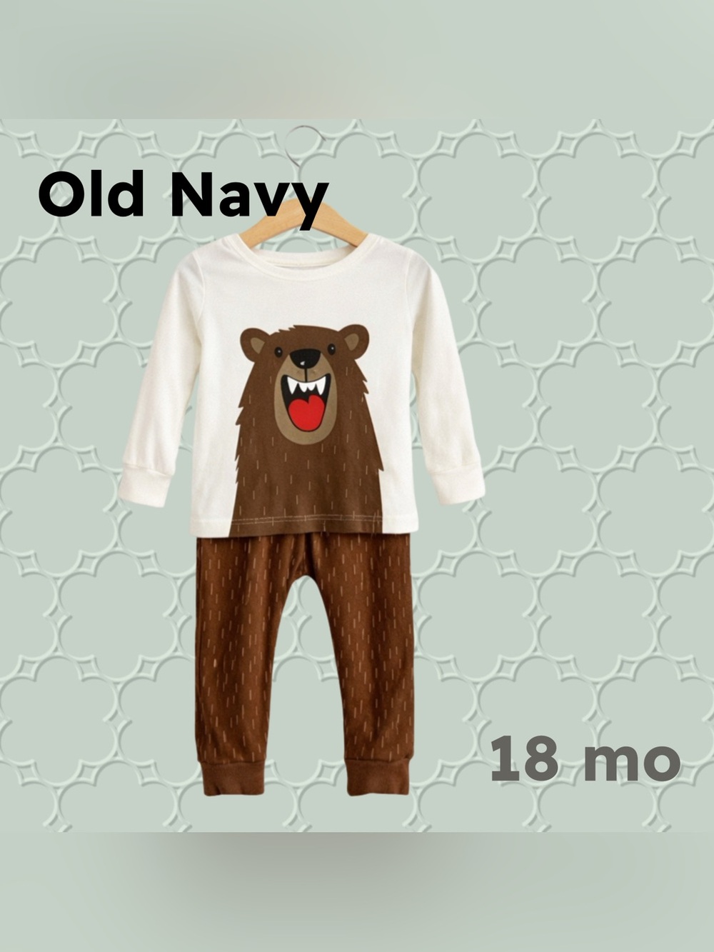 🇺🇸👍GUC OLD NAVY | 18 m | Cozy Unisex Cream & Brown Bear 2 pieces Pyjamas
